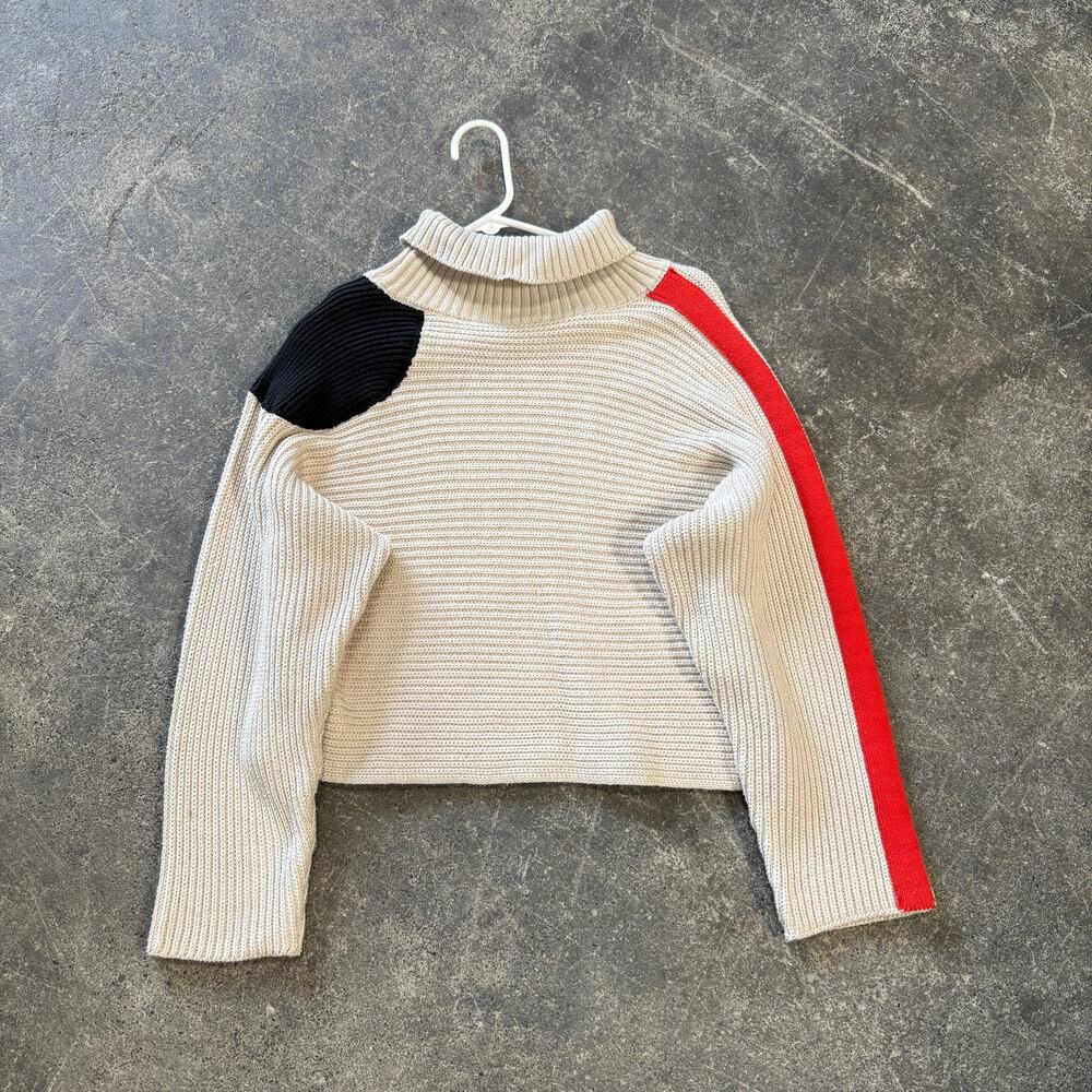 Bitte Kai Rand Sweater Size M Tan Beige Crop Turtleneck Knit Patch Designer